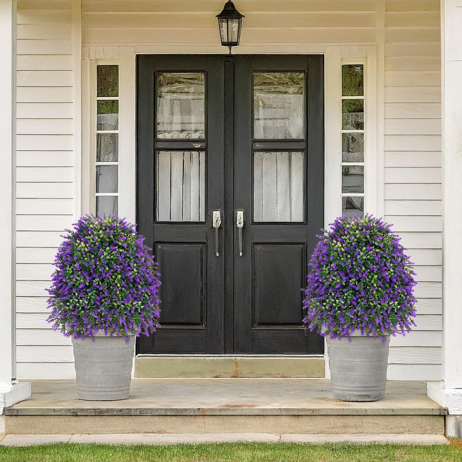 2 Pcs Topiary Artificial Plants for Outdoor Use, UV Resistant Fake Shrubs for Garden Front Porch Yard Balcony Decor, Lifelike Fake Plant