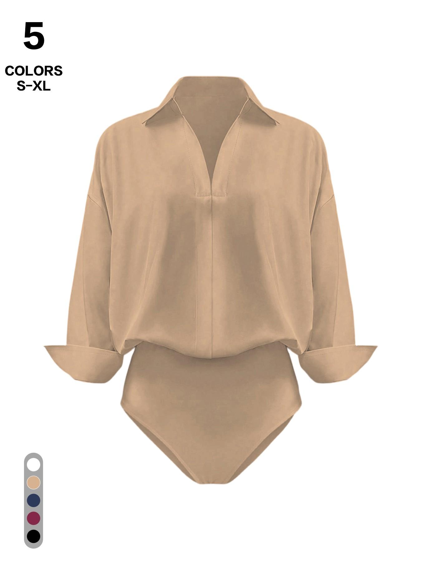 2026 3-Pack Spring Old Money Collared V-Neck Long Sleeve Bodysuit, Slim Waist Figure Flattering Work Shirt, Office Casual Women's Top