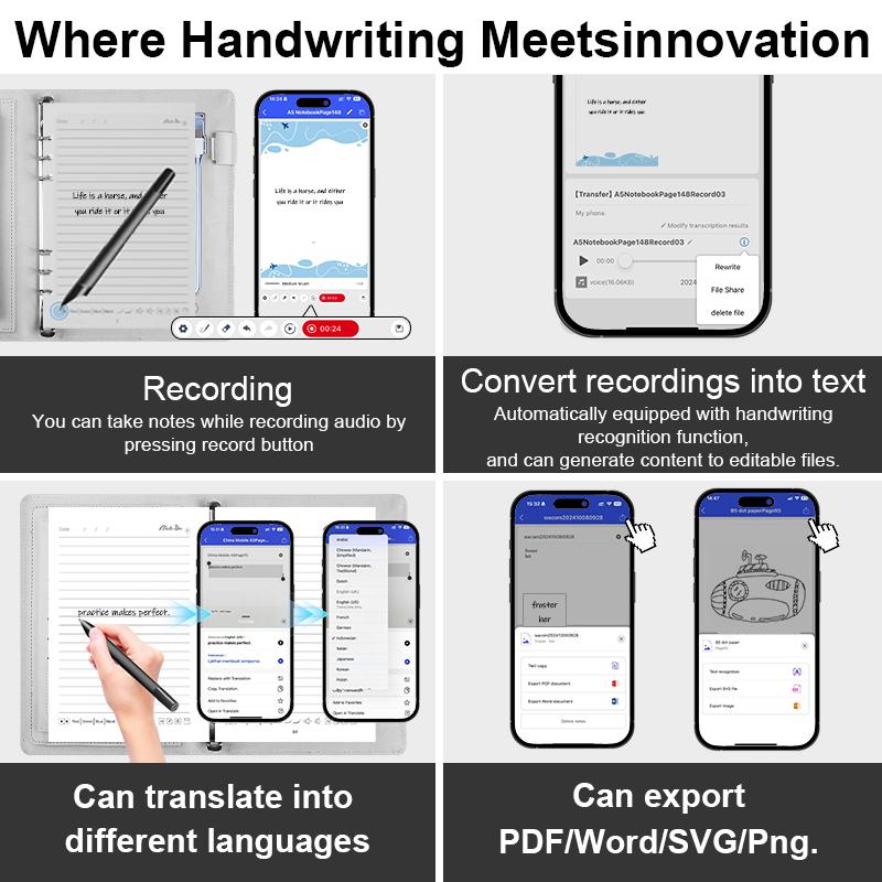 New Product Ai Notebook Smart Sync Pen Ai Document Correction Ai High Efficiency Office Smart Notebook With Ai Software Device Smartphone bible study supplies Black