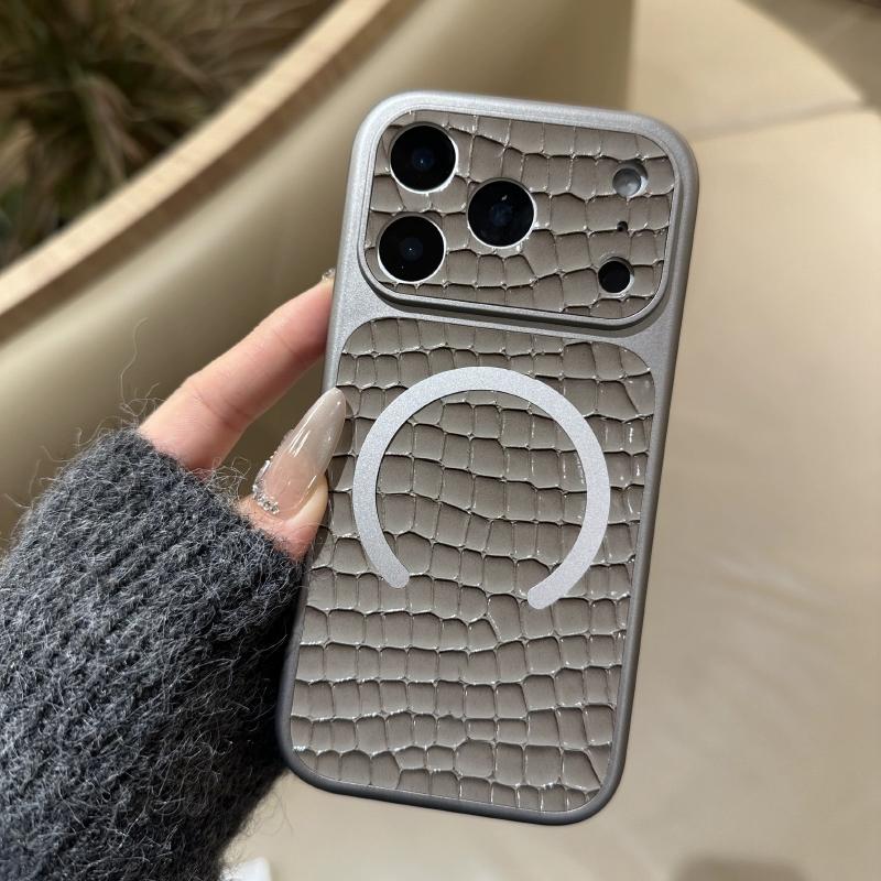 Magnetic crocodile leather pattern instantly changes to 17 shock-absorbing phone case suitable for iPhone 17 16 15 14 13 12 11ProMax Plus Air compatible with MagSafe wireless charging retro simple large window