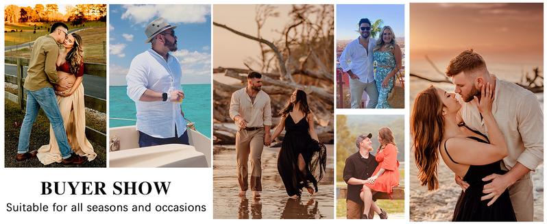 “Valentine's Day gifts” Runcati Men's Linen Shirt Button Down Long Sleeve Cotton Beach Band Collar Casual Summer Shirts