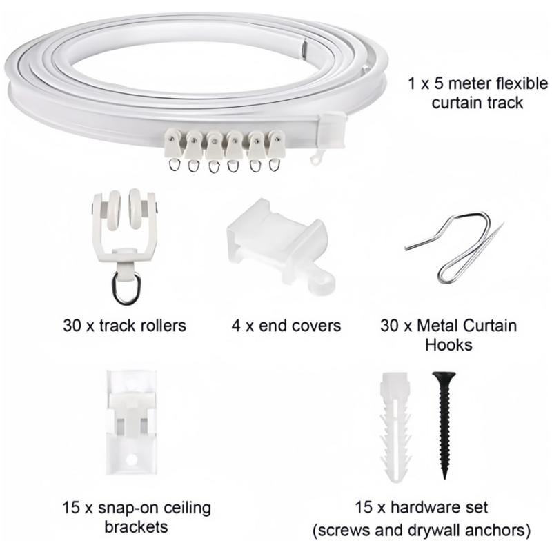 Flexible Curtain Track Kit, 5m Curtain Rail with Accessories, Adjustable Curtain Rods, Curtain Rod Bracket, Easy To Install Curtain Rail System for Home and Hospital Use