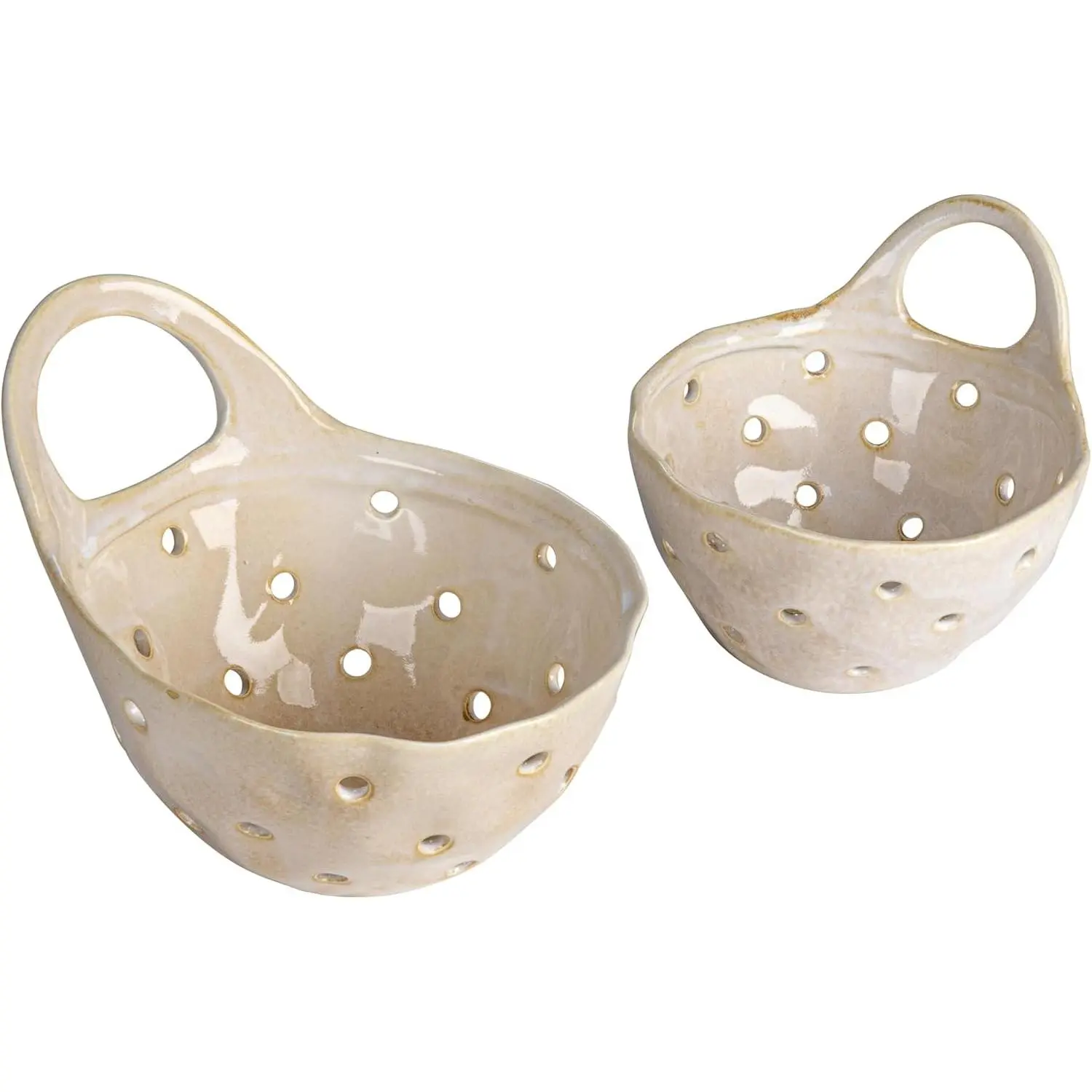 Set of 2 Cream Stoneware Colanders