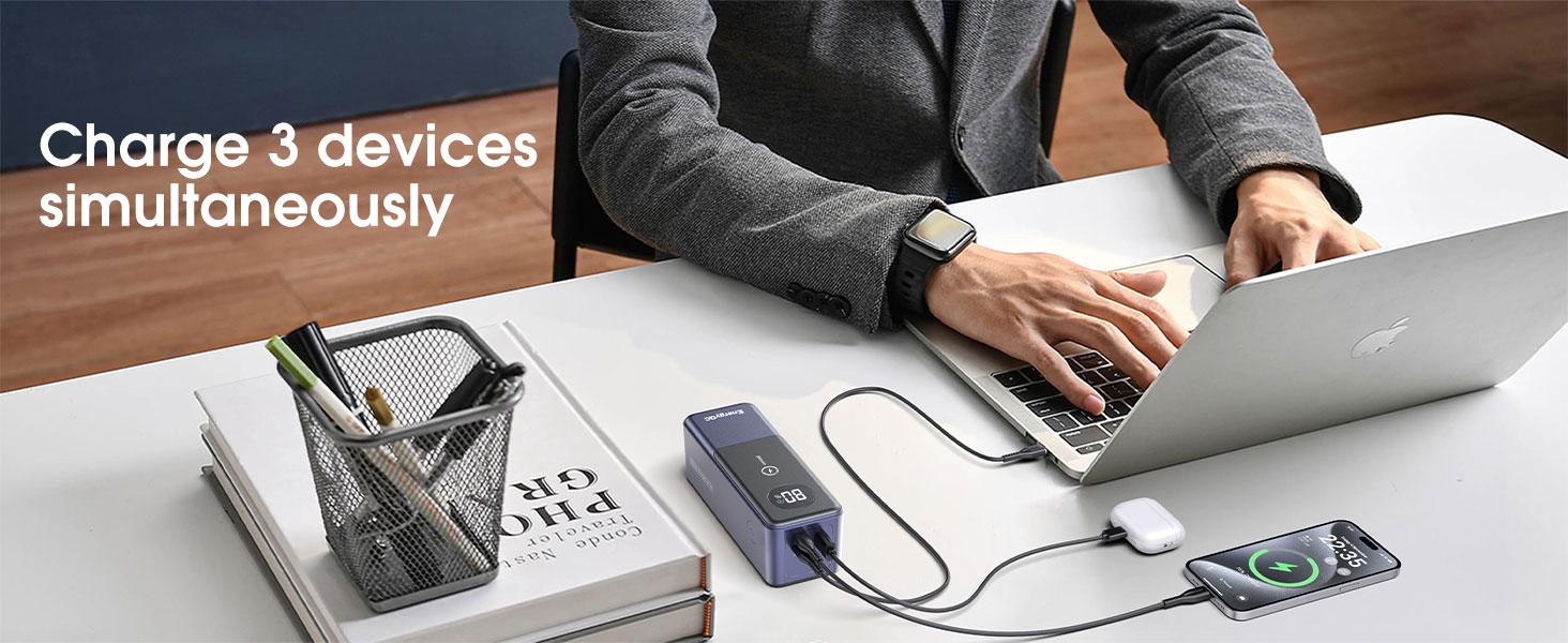 Laptop Portable Power Bank-EnergyQC  24,000mAh/27,000mAh  Fast Charging Battery Pack with USB C Outputs & Inputs Compatible with iPhone 16/15/14/13 Series, Samsung, Dell, and More