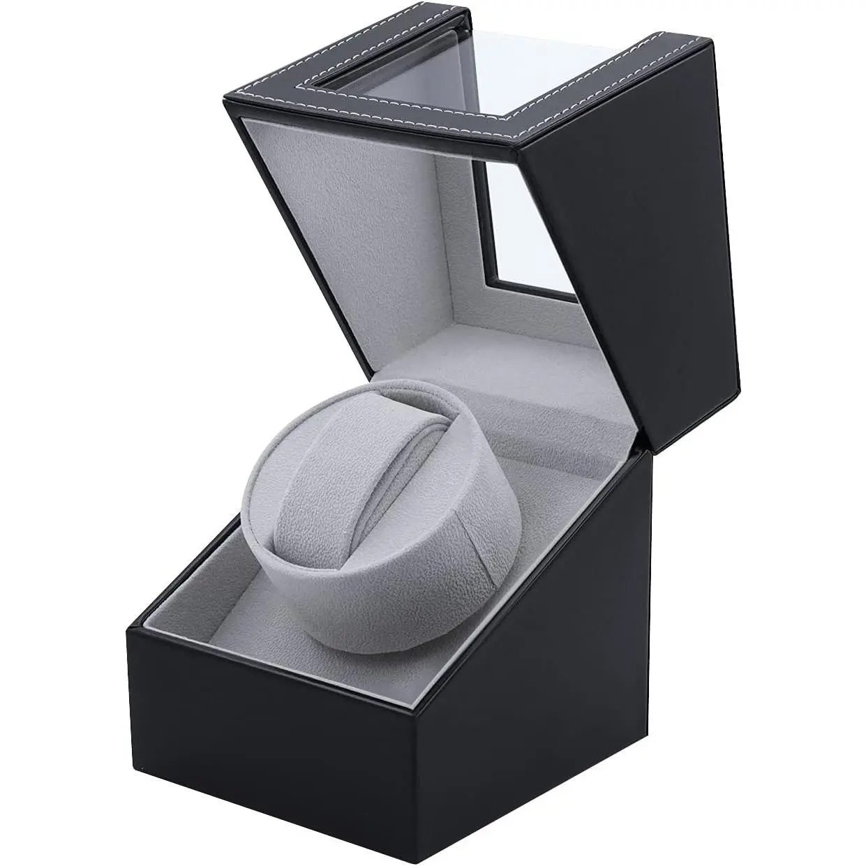 Premium Single Watch Winder for Automatic Watches with Ultra Quiet Japanese Motor, Multiple Rotation Modes, AC/Battery Powered, Black PU LeatherGift