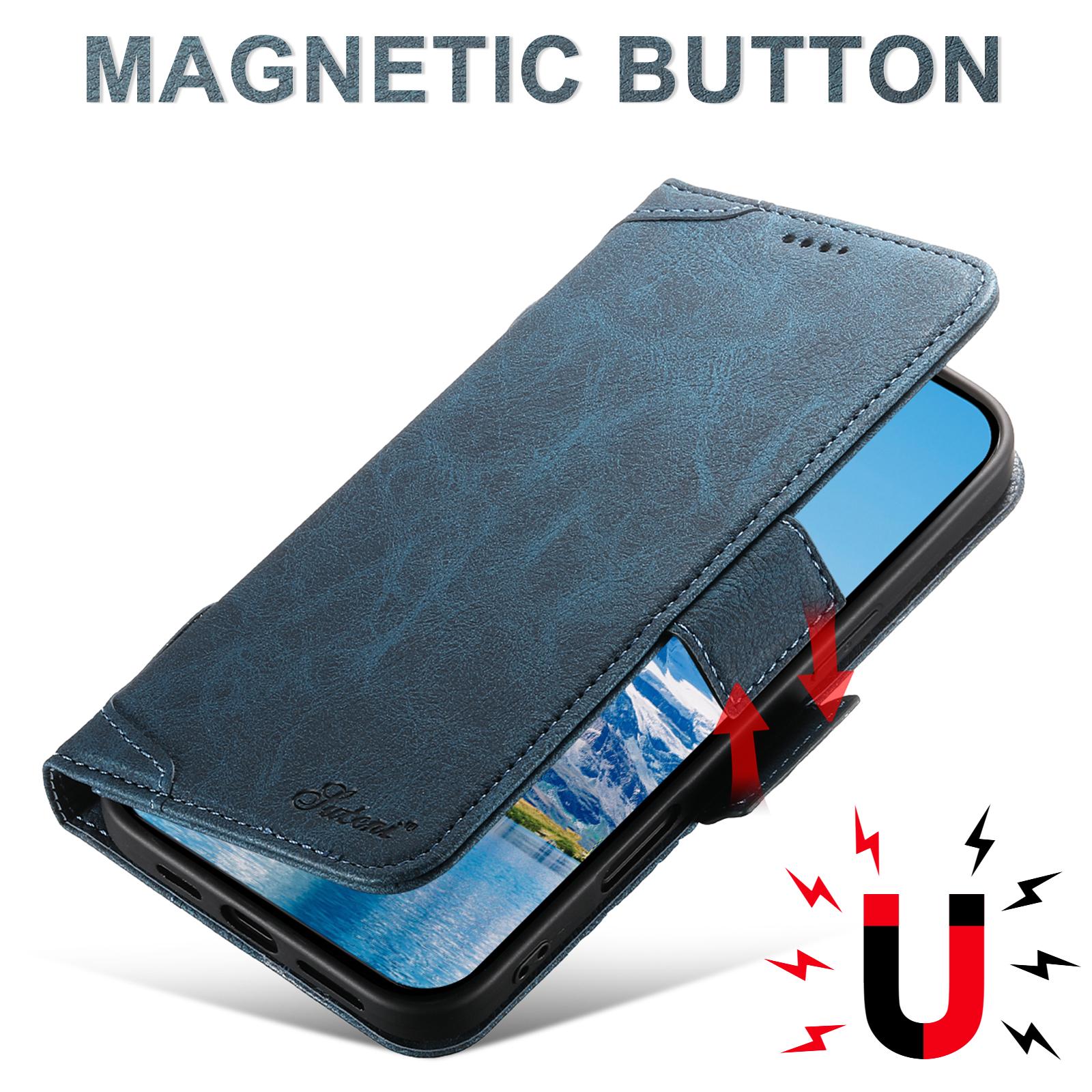 SUTENI Wireless Charging Faux Leather Card Holder Stand Wallet Magnetic Button Flip Cover Phone Case For iPhone 17 Pro Max 16 Plus 15 14 13 12 For Unisex Relatives Friends And Elders Holiday Gift