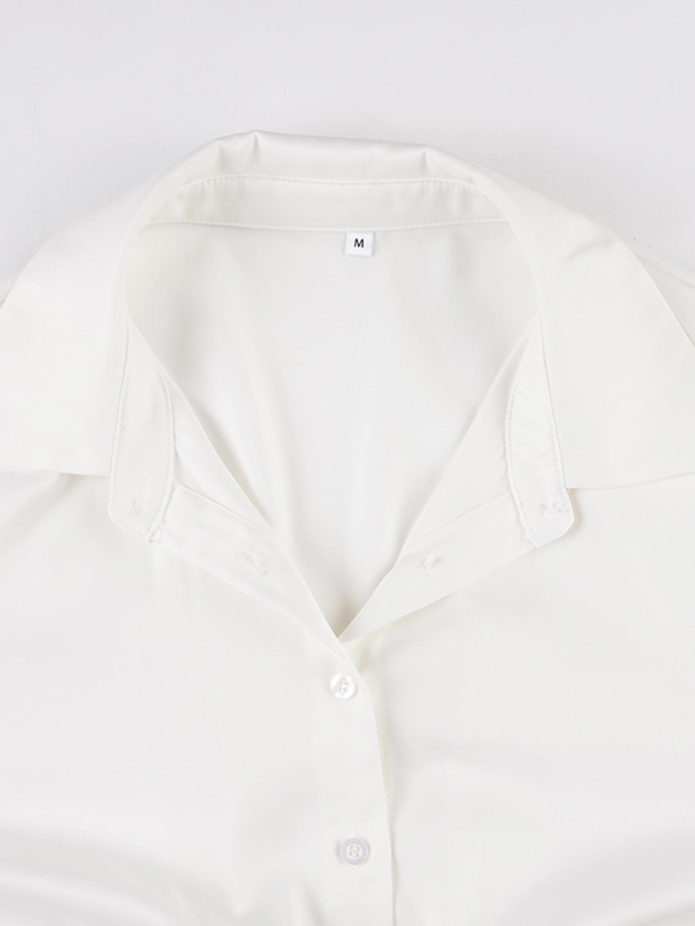 Elegant Women's Long Sleeve Shirt, Autumn Fashion Button Design Waist Tie Fitted Top, Commuter Simple Style, Perfect for Office Wear