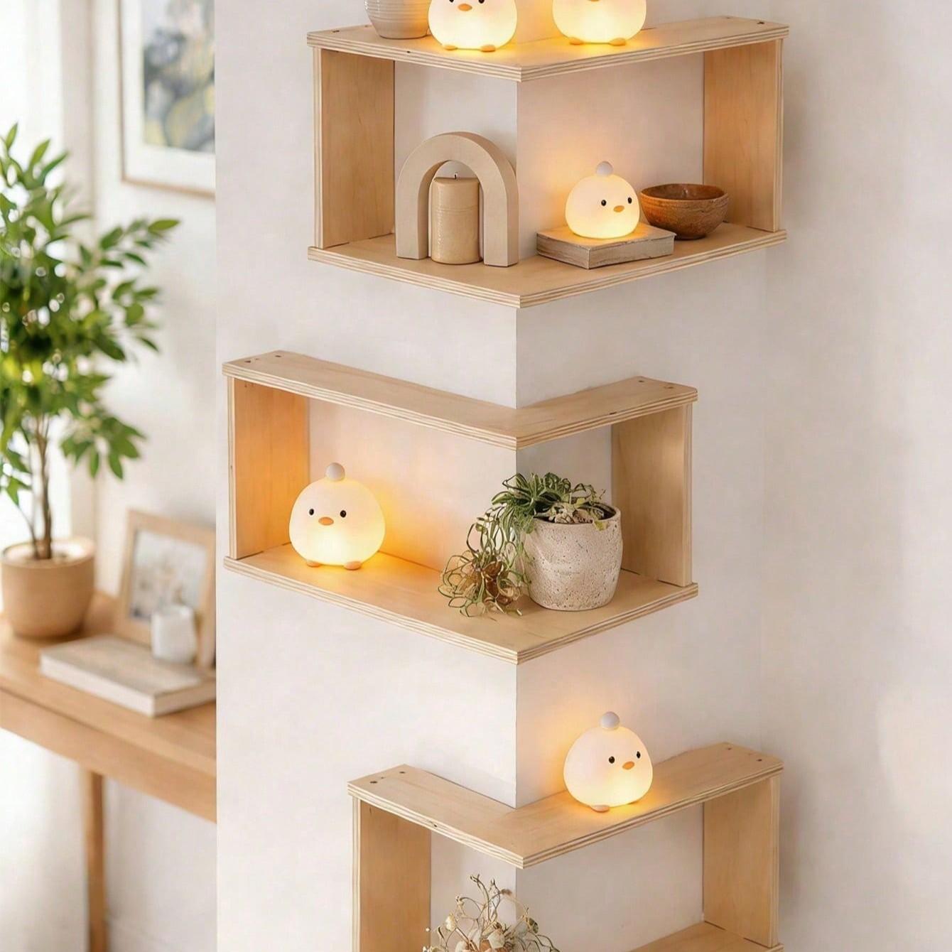 1pc Corner Floating Shelf, Wall Mounted L-Shaped Corner Shelf, Natural Plywood, Home Decor for Bedroom, Living Room, Bathroom, Kitchen