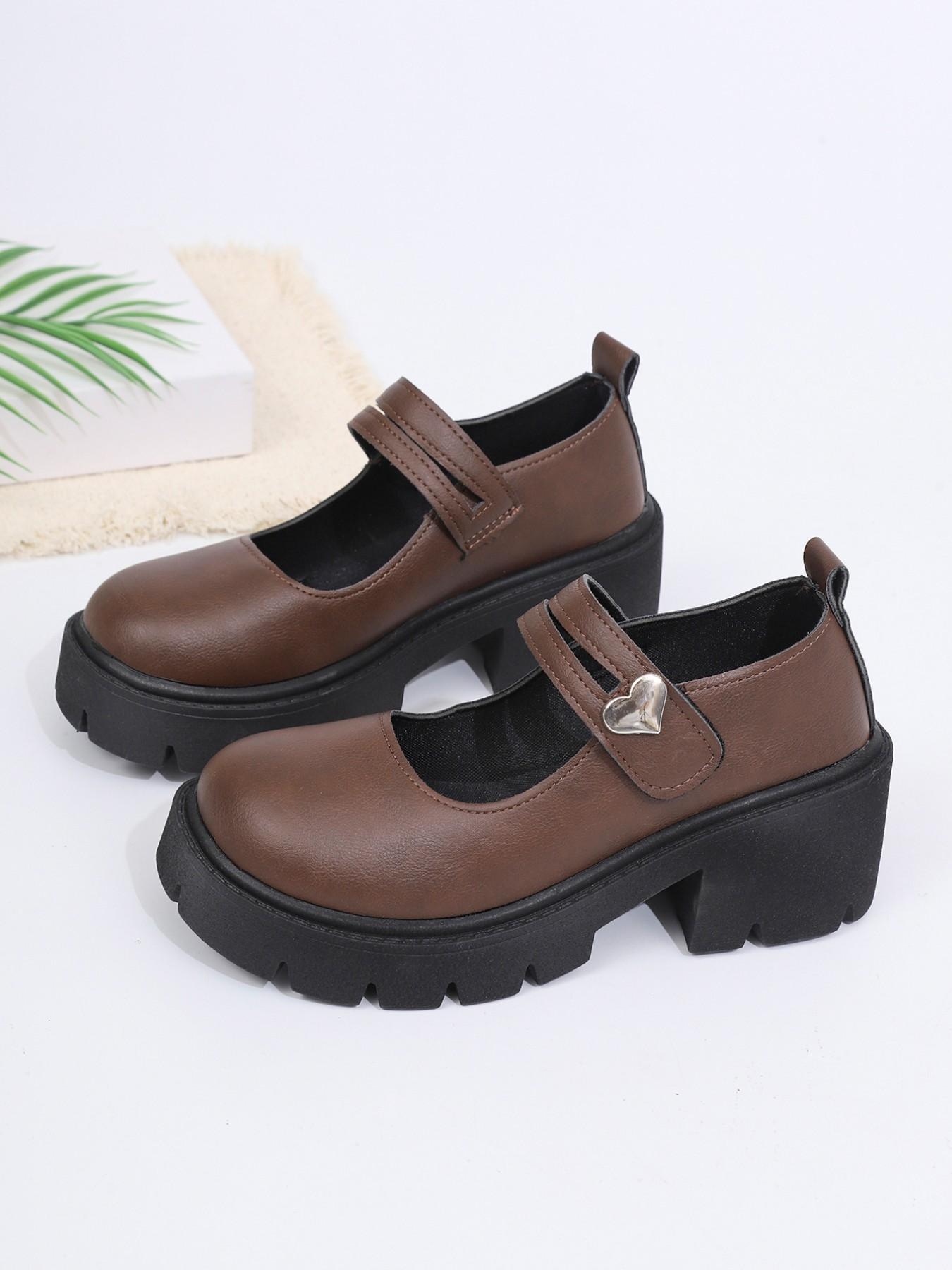 Women's Thick Sole Heart Buckle Round Toe Mary Jane Shoes, Fashion Outdoor Versatile Style, Summer Footwear for Ladies