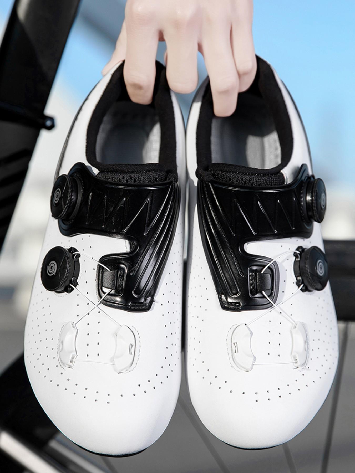 Unisex Cycling Shoes, Indoor Road Bike Shoes, Sporty PU Leather, Wide Fit, Colorblock Design, All Seasons, Professional Style