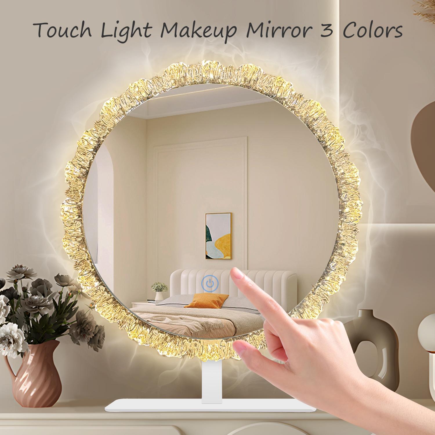 GALENTAL LED Vanity Mirror with Light, Round Bathroom Mirror With Touch Screen Control, LED Desktop Makeup Mirror, Circle Bathroom Mirrors For Over Sink,  Adjustable Brightness, 3 CCT, Round Mirrors For Decor, Bedroom