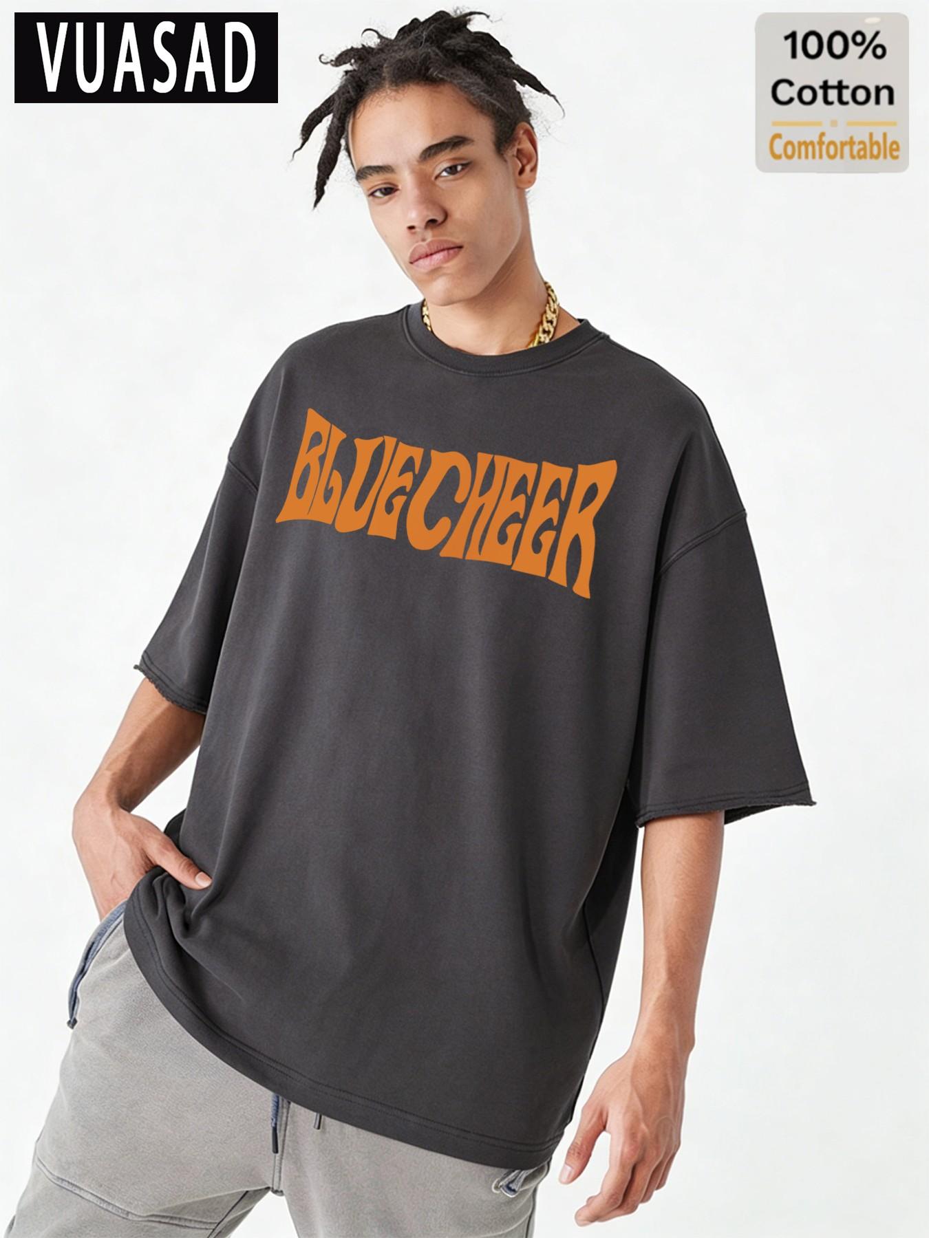 100% Cotton Short Sleeve T-Shirt, Street Style Vintage Letter Print, Loose Fit Drop Shoulder Top, Casual Half Sleeve Tee