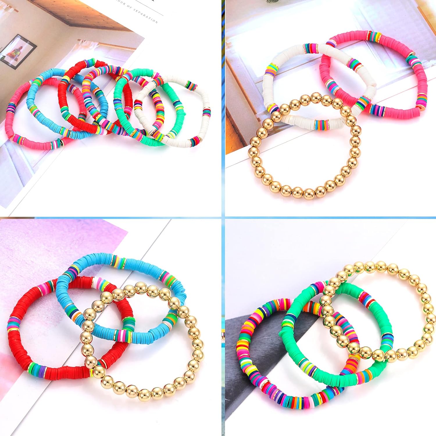 Beaded Bracelet Heishi Stretch Bracelets for Woman Preppy Bracelets Summer Beaded Bracelet Colorful Beach Surfer Bracelet Preppy