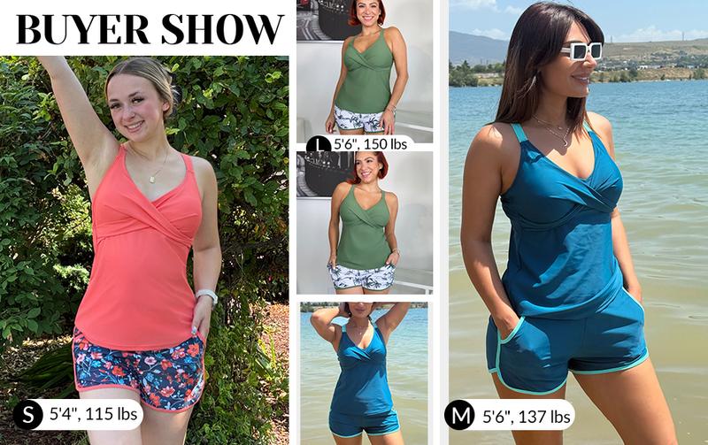 Aqua Eve Womens Tankini with Shorts - Two Piece Tummy Control Swimsuit Athletic Bathing Suit with Pockets 2026 Swimwear