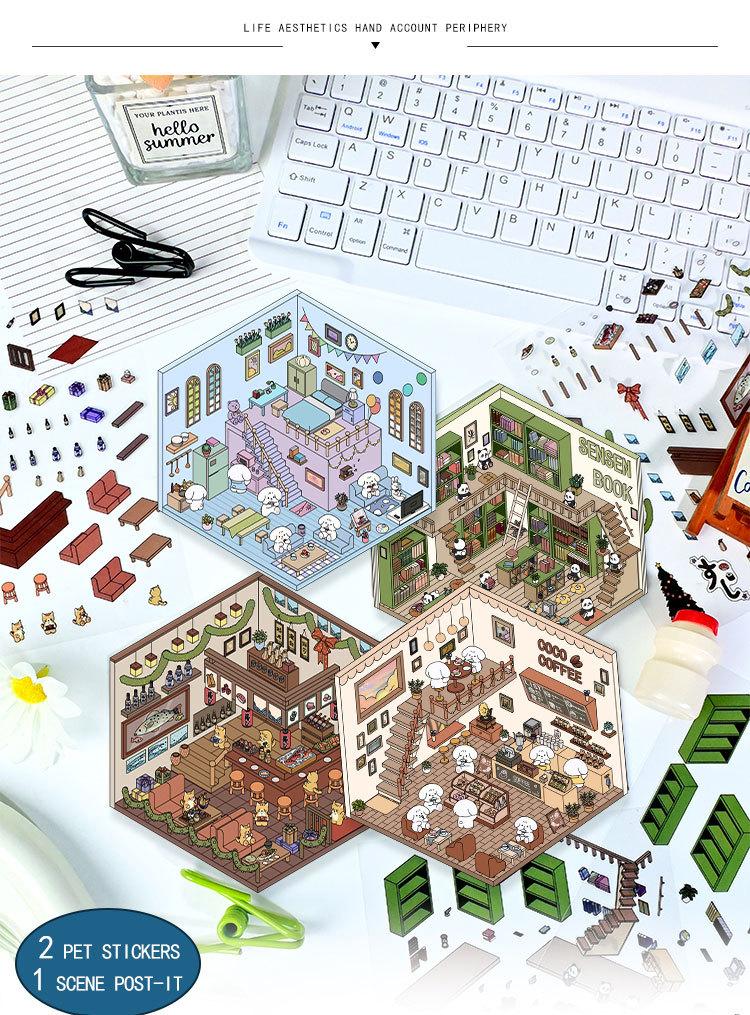 3D DIY Miniature Sticker Kit: 4 Enchanting Scenes (Pink Cottage, Penguin Ice Cream & More) + Free Tweezers | ASMR Crafting, Phone Case Decor, Creative Adult Home Gift