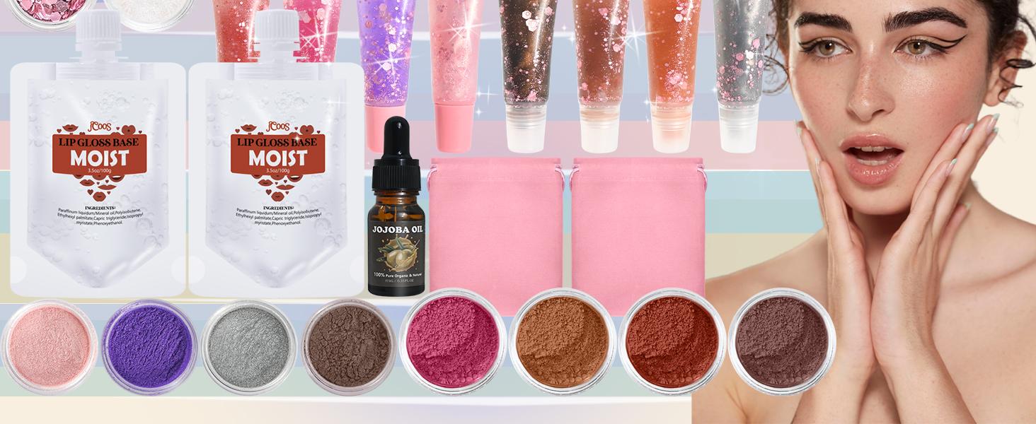 TSVATE Lip Gloss Making Kit, 58PCS DIY Lip Gloss Kit, Lipgloss Making Kit for Women, Beginner, Girls, Moisturizing Lipgloss Base Moist, Double-Ended Tubes, Jojoba Oil, Tween Girls Gift Trendy Stuff
