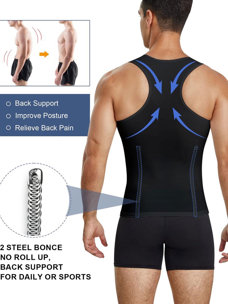 Men's Plain Contrast Mesh Compression Shapewear Body Sculpting Tank Top, Adjustable Tummy Control Compression Top, High Stretch Underwear Shaper for Men