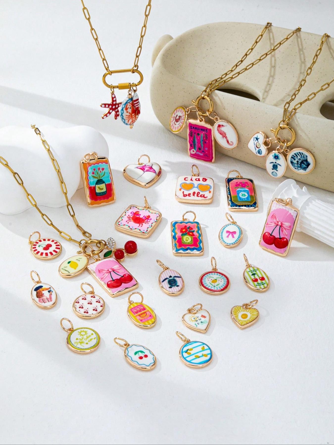 24pcs Stainless Steel Chain Necklace Set, Interchangeable Charm Design, Ideal for DIY Crafting & Personalized Accessories