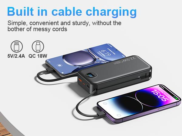 Summerwins 20000mAh Portable Power Bank - Compact, 22.5W Max Fast Charging, Built-in Wall Charger, Foldable AC Plug, Built-in Cable for iPhone 15 Series, Galaxy, USB-C Android Smartphones, Devices, Travel Use detail 7