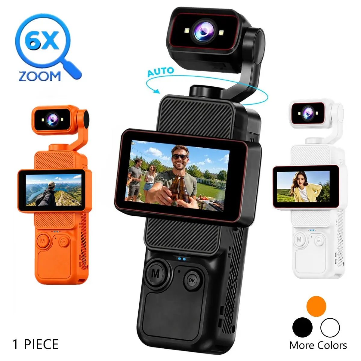 Pocket Digital WiFi Video Camera with 180° Auto Rotating HD Lens,Manually flip the screen with 1.85-inch Display, Loop Recording, Portable Handheld Camera for Vlog Beginners and Social Content