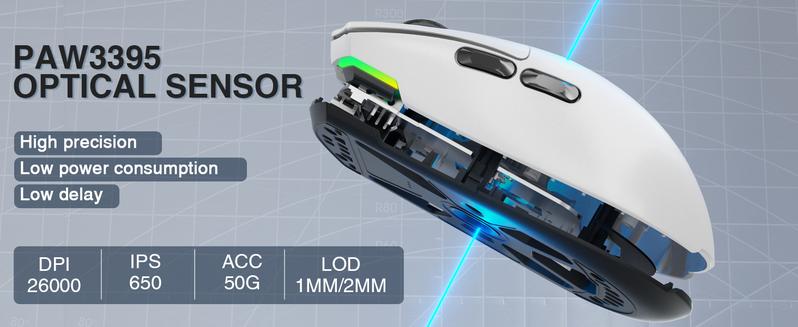 Solakaka SM800 wireless gaming mouse with 26,000 DPI, three-mode connection 2.4GHz wireless. Suitable for all FPS games. Gaming mouse with anti-slip stickers and ergonomic design FallFreshness