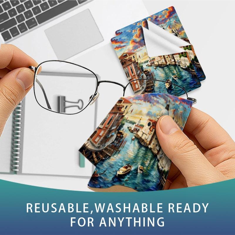 1/3/6/14pcs Venetian Canal Scene Printed Cleaning Cloth, For Camera&Glasses Lenses, Multiple Specifications Available, Single - Sided, High - Quality Microfiber, Ideal For Photographers&Optical Users, Stylish Design, Easy To Clean, Durable & Reusable