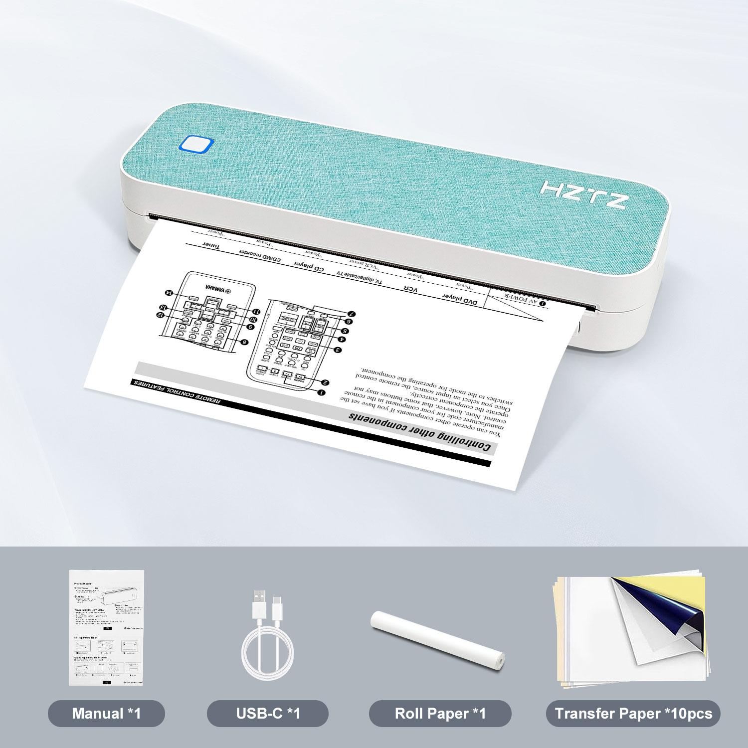 Hztz Mini Portable A4 Thermal Printer, Wireless Connection, Compatible with Android and iOS, Includes 10 Tattoo Papers, High-Quality Printing