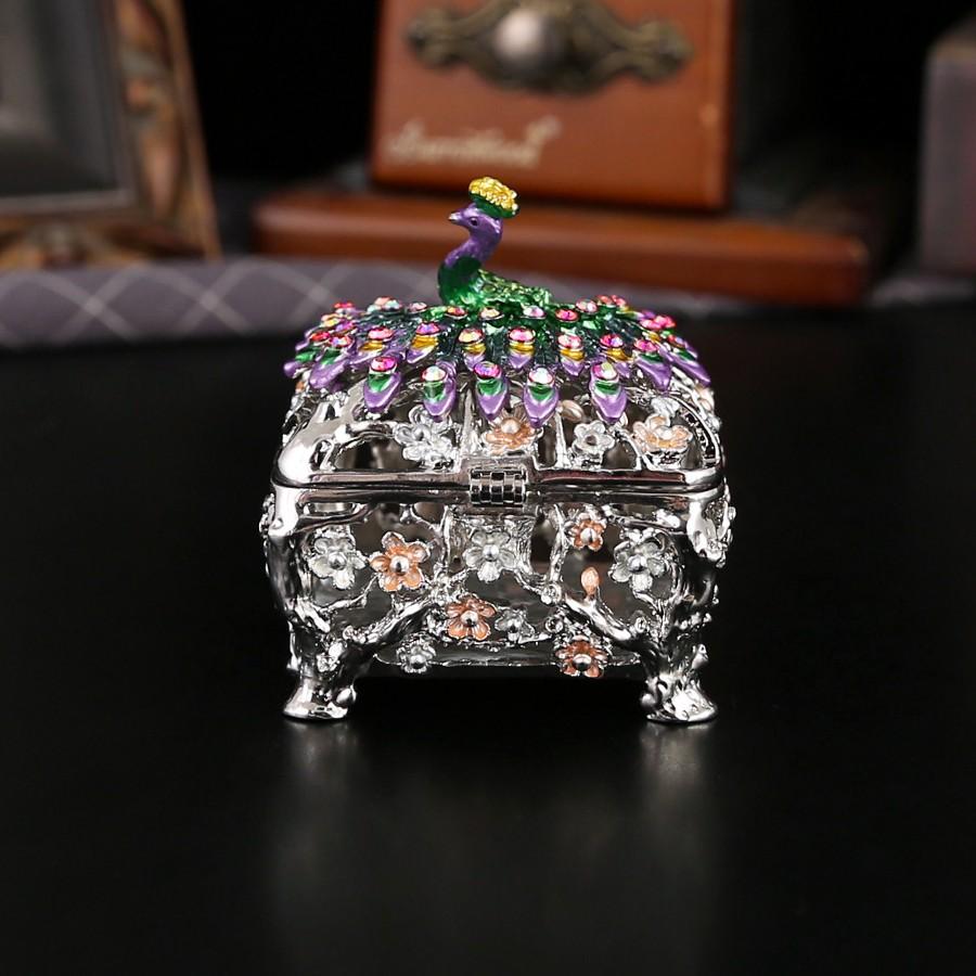 Elegant Silver Color Peacock Jewelry Box, Intricate Lace Design, Vanity Organizer, Trendy Oriental Luxury Decor, Perfect for Accessories Storage