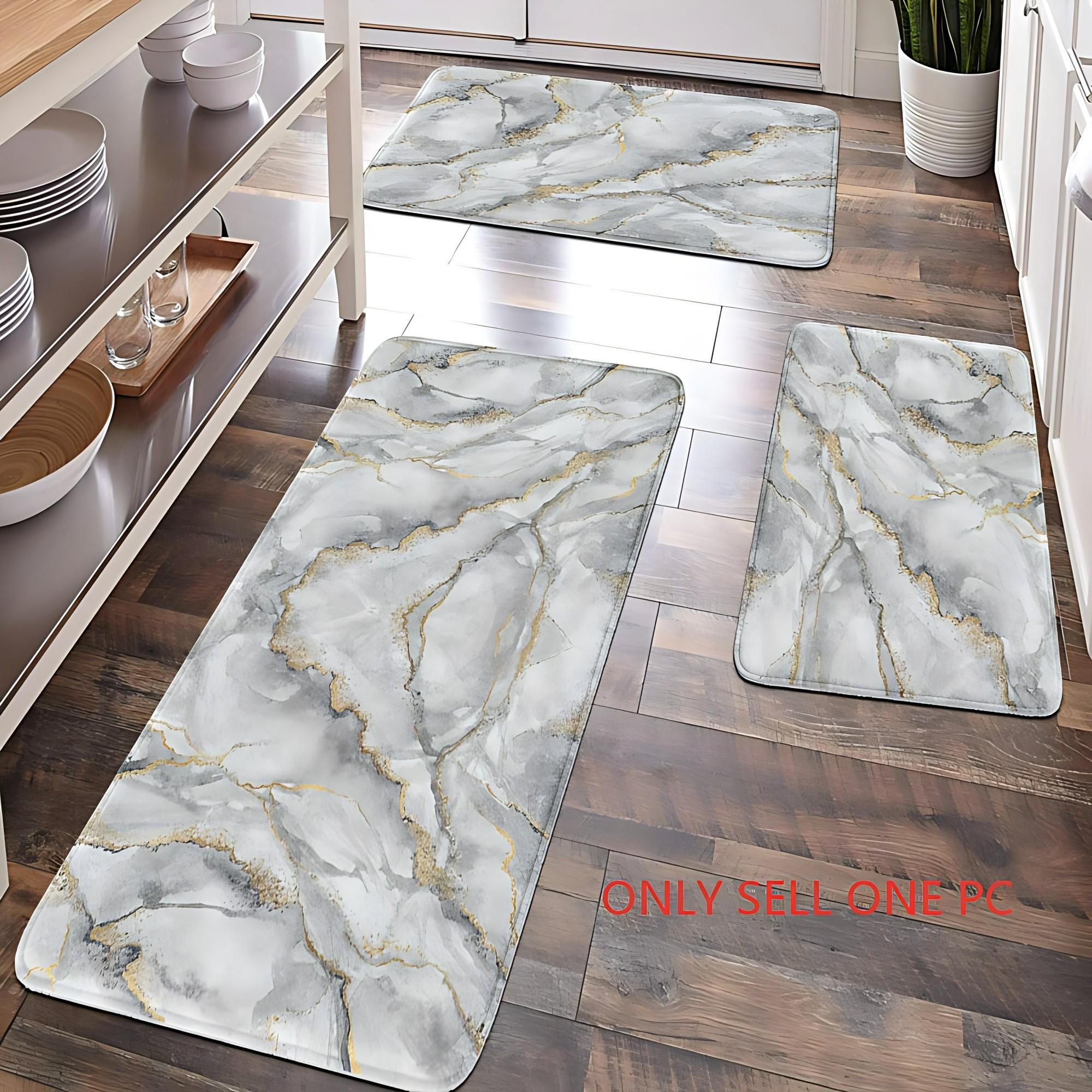 [Popular Choice]1pc, home decoration, bathroom floor mats, bathroom anti-skid mats, kitchen decoration, kitchen floor mats, gray marble pattern floor mats, simple theme floor mats, soft and comfortable, and relieve fatigue.