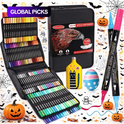 Acrylic Paint Marker Pen Set, Artist Supplies, 12/24/36/48/60/72/120-Piece Double-Tip Acrylic Paint Markers, Art Supplies for Rock, Glass, Ceramic, Wood DIY Craft Painting #GLOBAL PICKS
