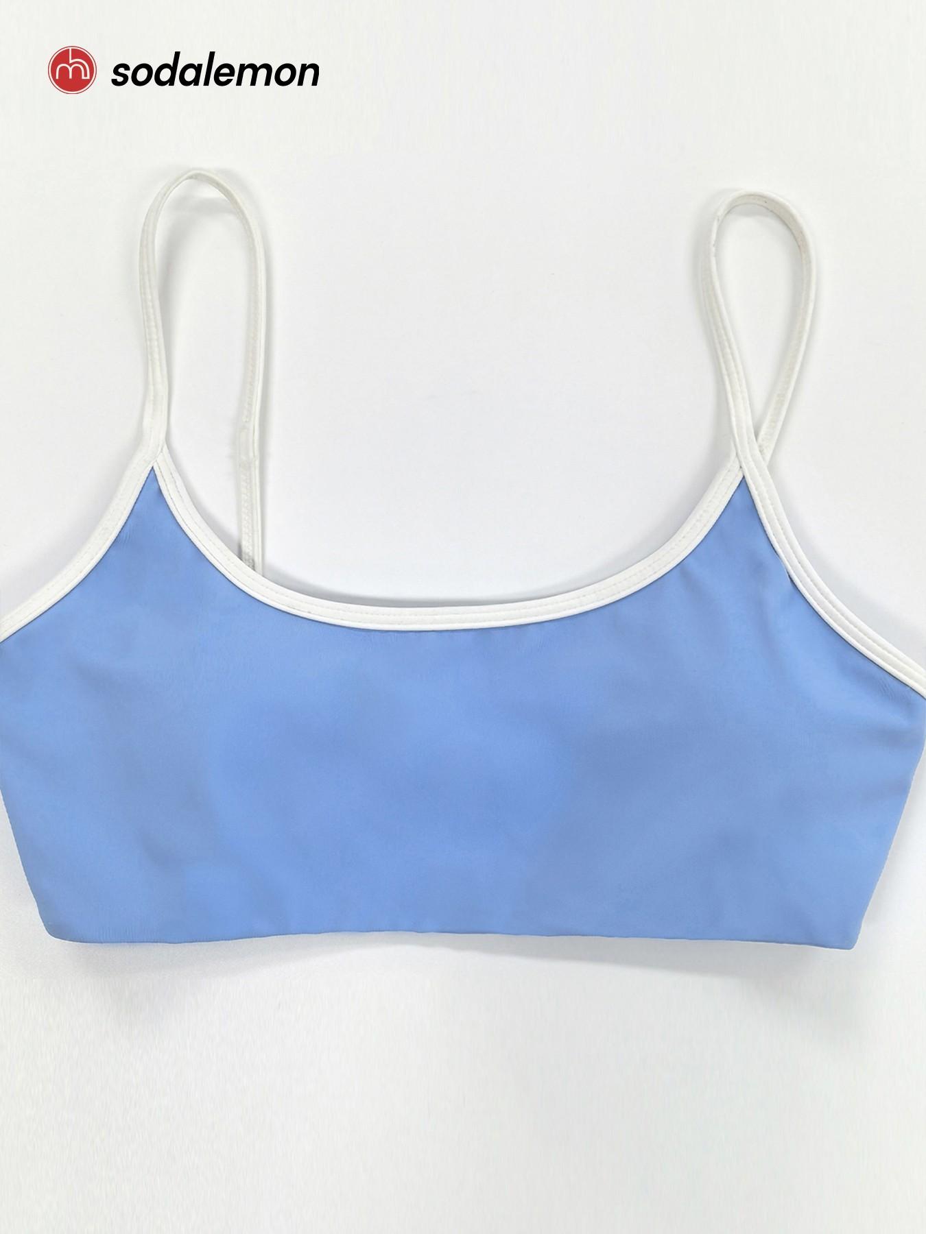 Women's Contrast Binding Crop Cami Top & High-Waist Leggings Set, Casual Sleeveless Top & Skinny Pants Two-Piece Yoga Outfits, Ladies Sportswear Workout Running Clothes for Indoor & Outdoor Wear