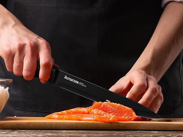 Astercook 15-Piece Knife Set with Built-in Sharpener, Stainless Steel, Dishwasher Safe, PP Handles, Hardwood Finish for Chopping and Dicing - Cutting Kitchen Kitchenware Modern Block Steak German