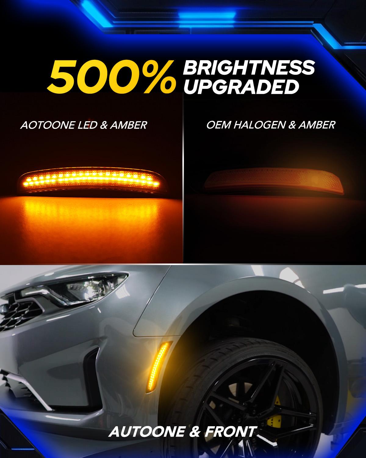 AUTOONE LED Side Marker Lights White for Dodge Charger 2015-2023, Smoked Lens Front & Rear Bumper Lights, High Brightness, IP67 Waterproof, Easy Install, OEM Compatible, 4PCS