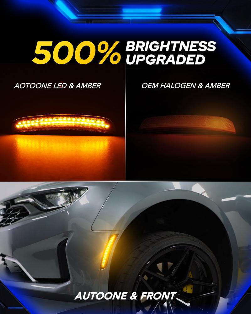 AUTOONE LED Side Marker Lights White for Dodge Charger 2015-2023, Smoked Lens Front & Rear Bumper Lights, High Brightness, IP67 Waterproof, Easy Install, OEM Compatible, 4PCS