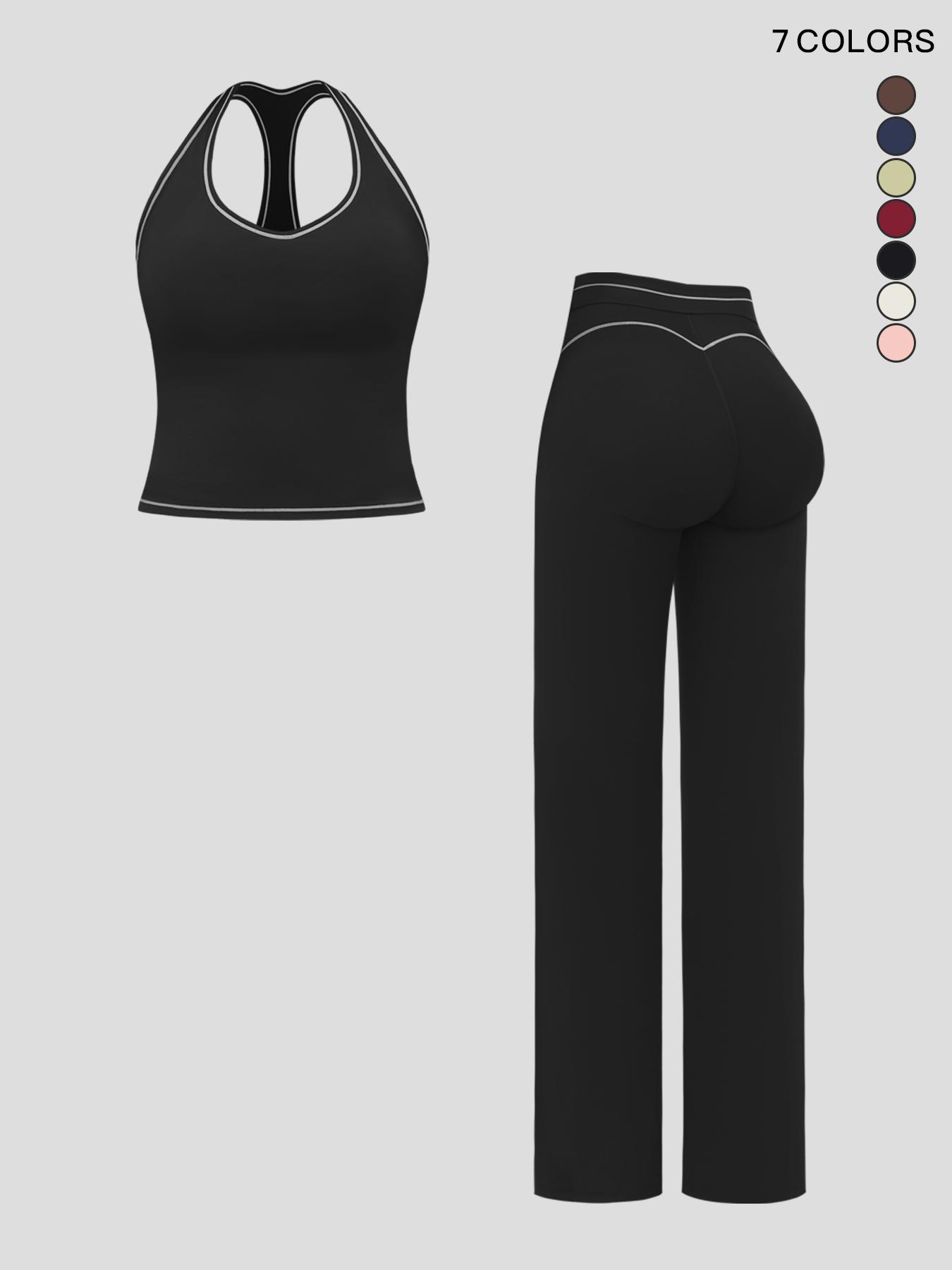 Women's Yoga Set with Dual Shoulder Straps, High-End Feel Sportswear, Running & Exercise, Colorblock Fleece Fabric, High Stretch Sporty