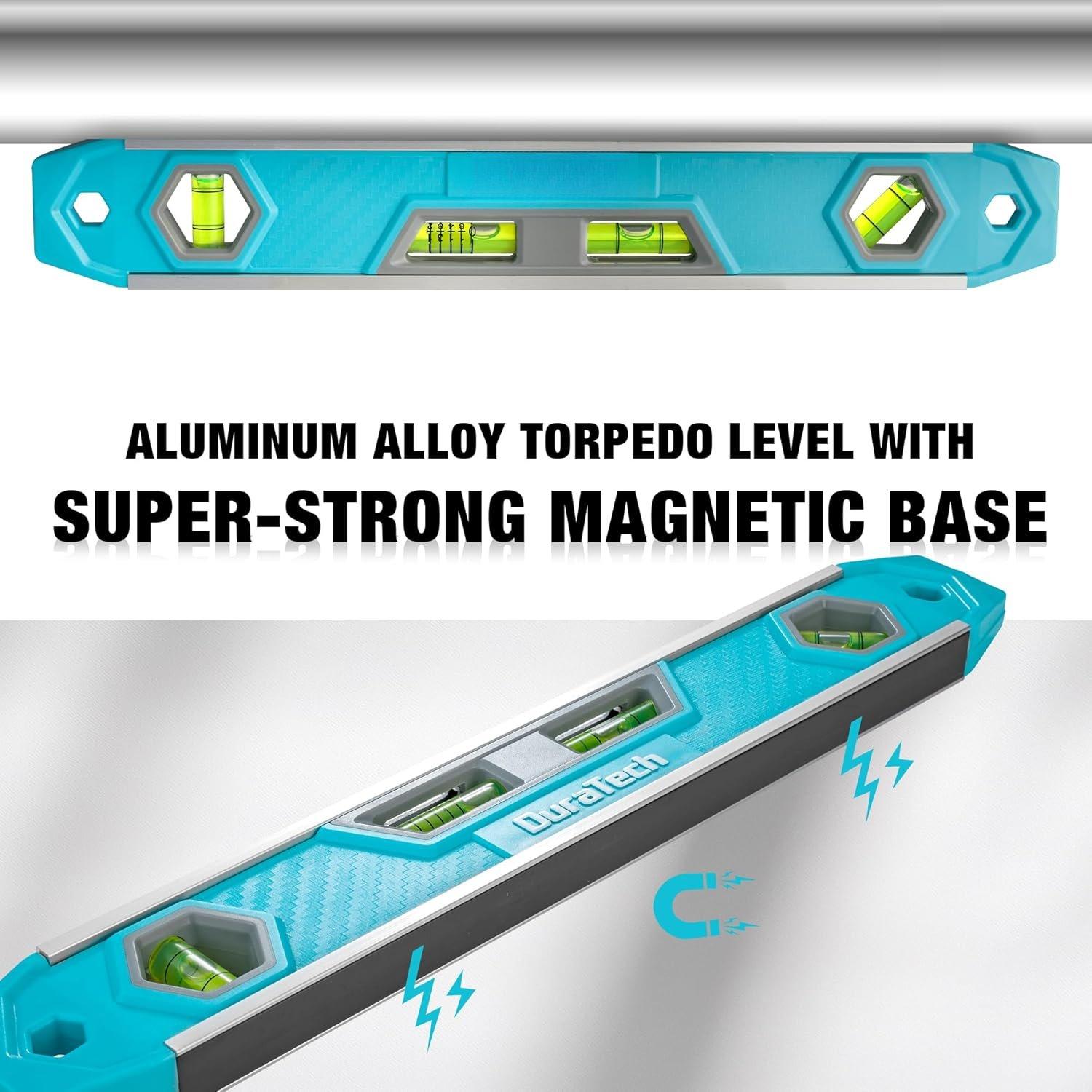 12-Inch Torpedo Level,  Leveler Tool with 0?/45?/90? Bubbles & Five-Line Grade Vial, V-, Large Viewing Windows,  Reinforced,  Hole for DIY and Household Projects