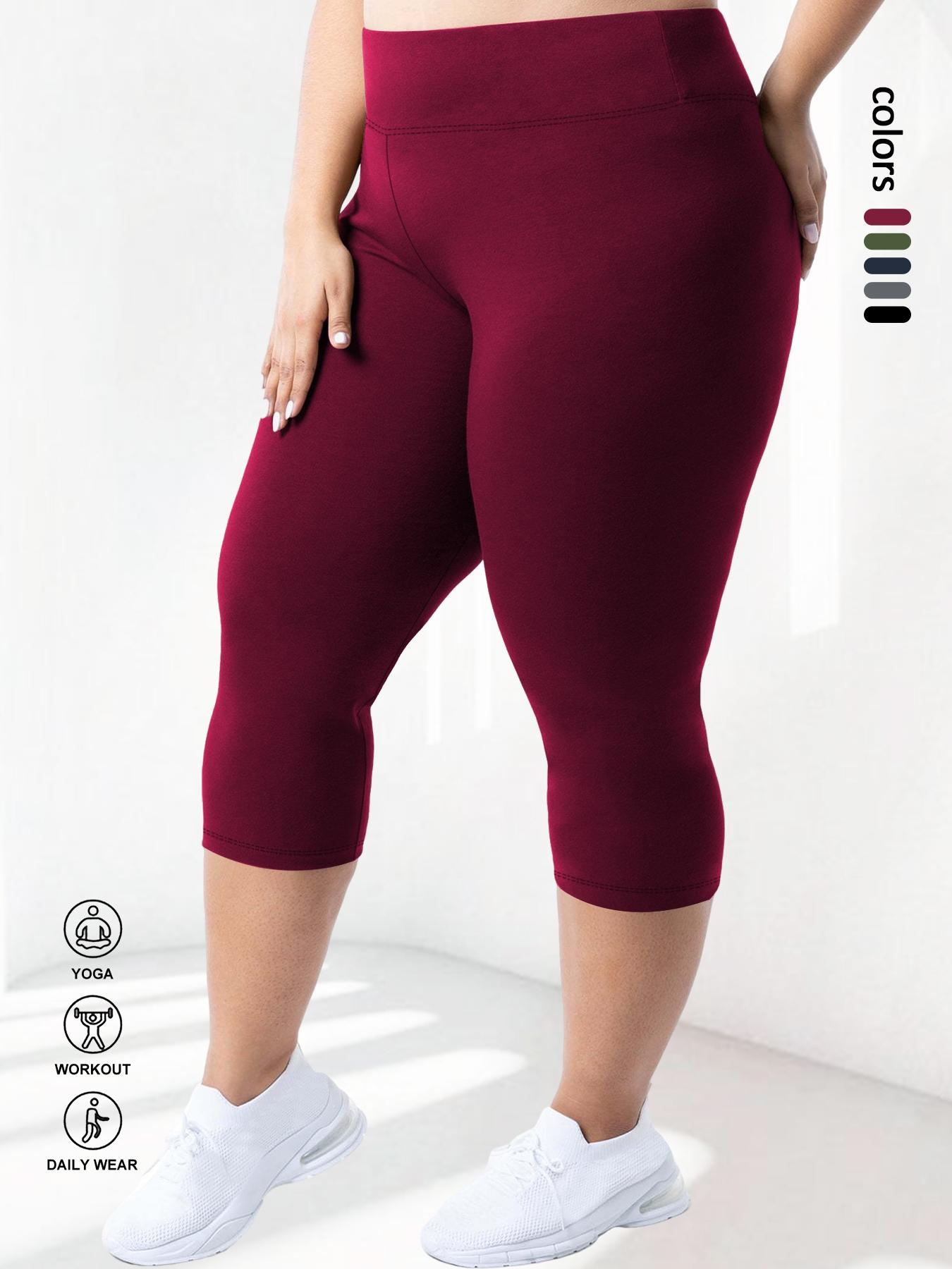 Plus Size Solid High Waist Capris Leggings, Casual Comfy Breathable Skinny Pants for Daily Workout Yoga Wear, Summer Outfits 2024, Women's Bottoms for Indoor Outdoor Wear, Shaping Leggings