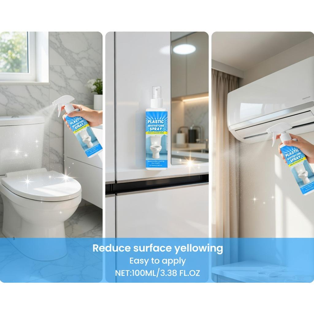 Powerful Plastic Restorer Spray - Multi-Purpose Cleaner & Revitalizer for Refrigerator, Air Conditioner, Toilet & All Plastic Surfaces