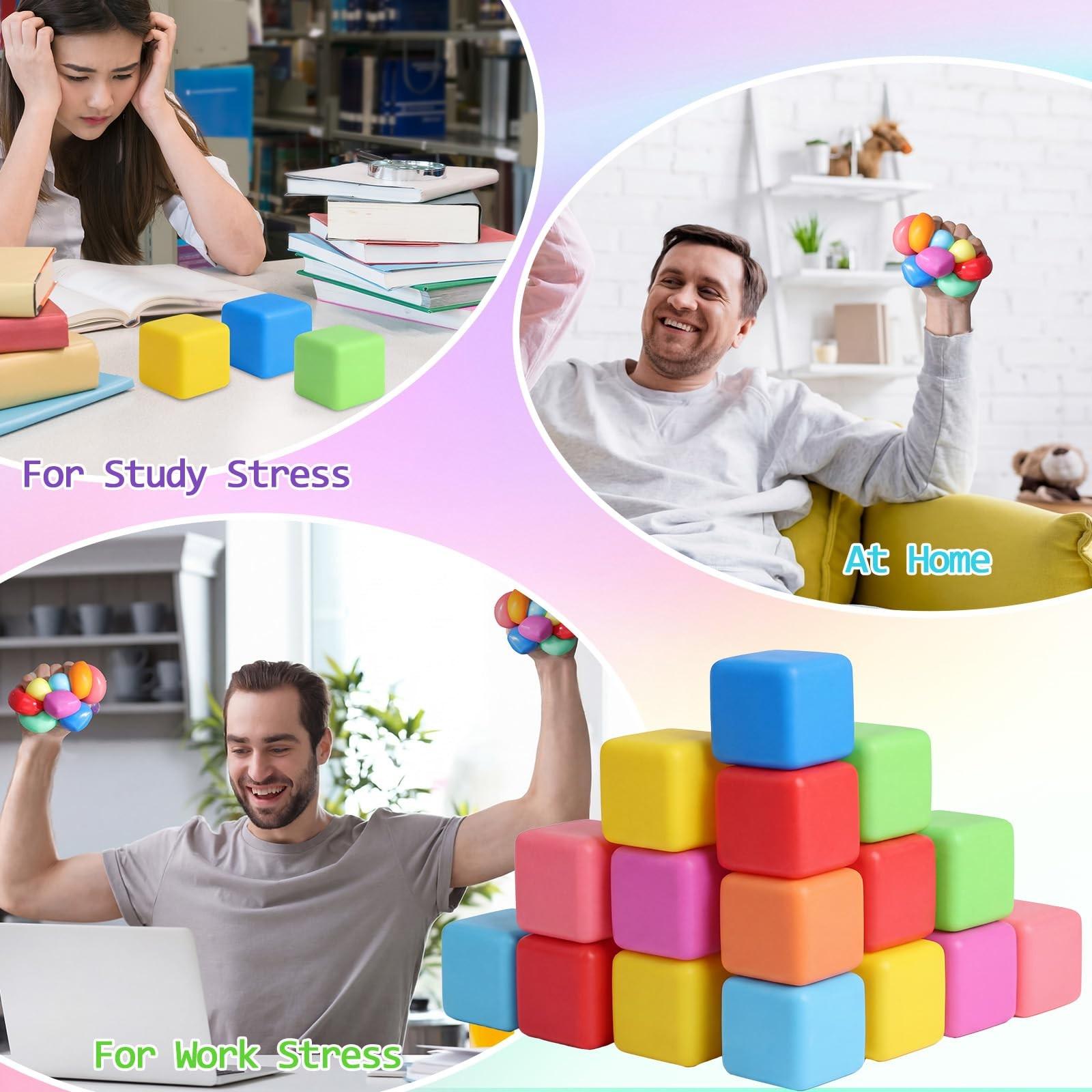 Random Color Squishy Cube, 8pcs Slow Rising Stress Relief Cube, Stretchy Fidget Cube for Anxiety Relief, Quiet Fidgets for Classroom