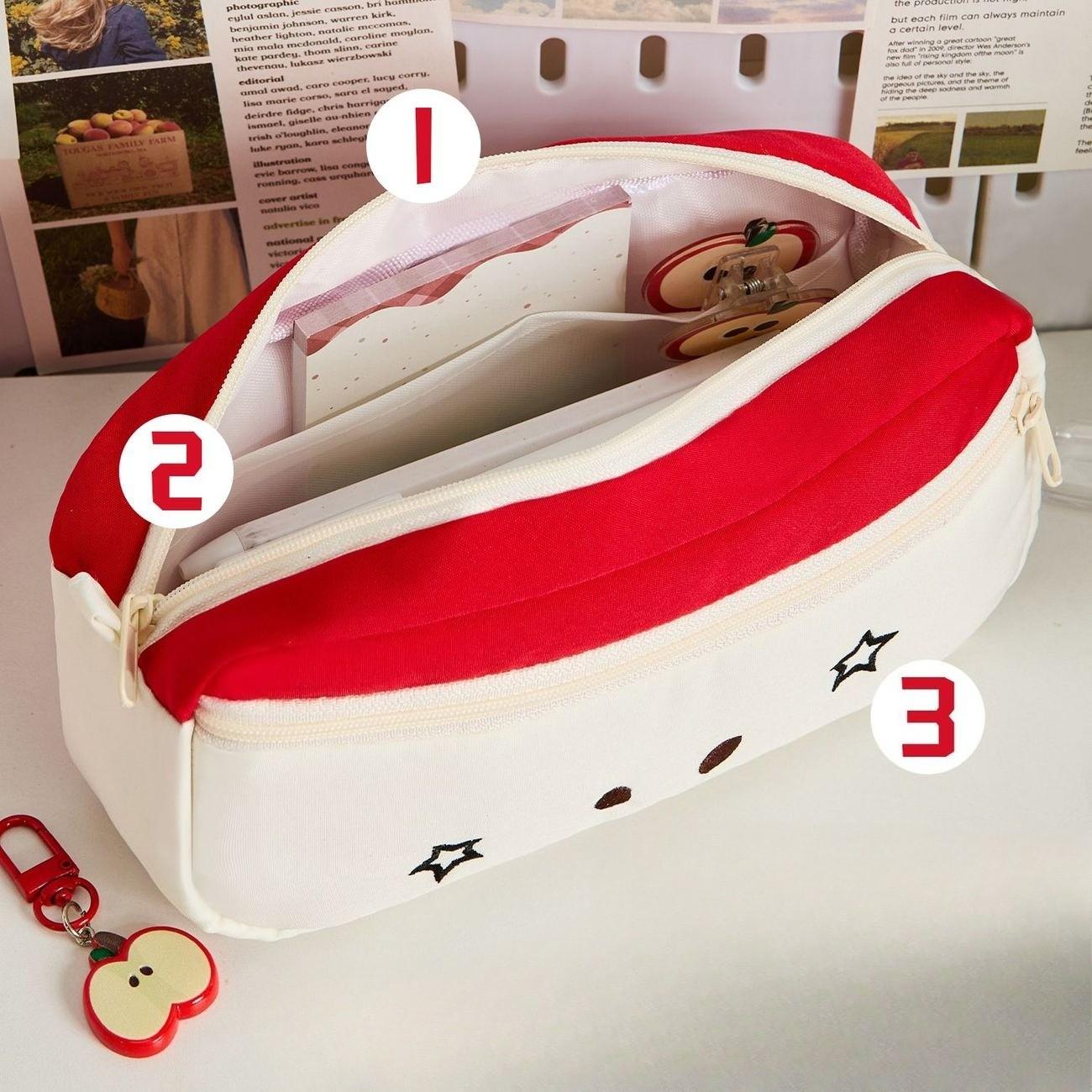 Apple Cat Embroidery Pen Bag, High-Quality Student Stationery Box with Excellent Appearance, Simple and Large Capacity Pencil Box