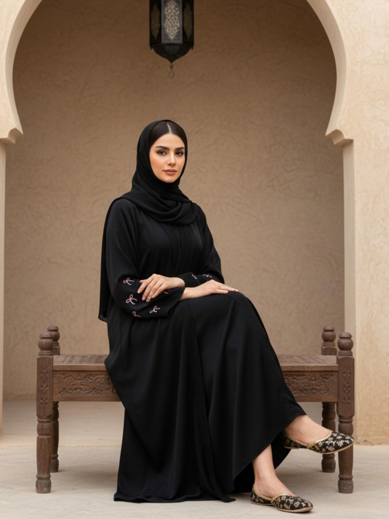 Hafizah Butterfly Knot Embroidered Long Cardigan Scarf Set, Loose-Fitting Outerwear for All Seasons, Casual Women's Fashion