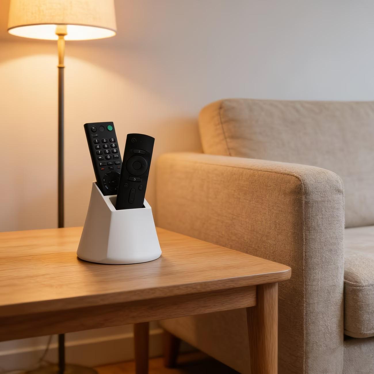 2-Hole Remote Control Holder, Holds 2 Remotes, Minimalist Black & White Design, Organizer for TV, Air Conditioner, Light Remotes & Office Supplies, Practical Desktop Storage Stand