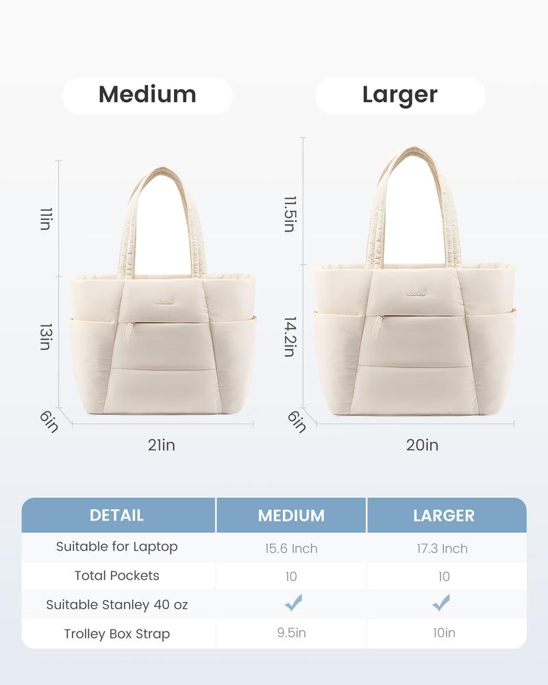 【Valentine's Day Gift】LOVEVOOK Fall Puffer Tote Bag for Women, Large Down Work Handbag, Lightweight and Easy to Carry Shoulder Bag, Can Hold 15.6-inch Laptop, Multiple Compartments Suitable for Teachers, Nurses, Travel, Daily Use，