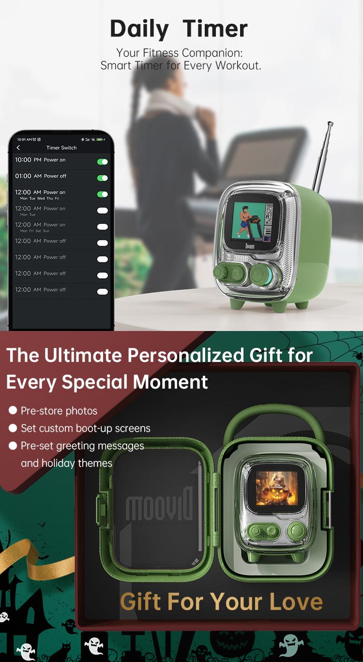 Divoom Tiivoo-2 Portable Bluetooth Speaker with FM Radio Pixel Art Retro Mini Small Cute portable Wireless Speaker White Noise Vintage Decor Suitable for Party Office Desk Home Bedroom Kitchen Gifts for Women Men Smartphone Audio Sound System Light Pink