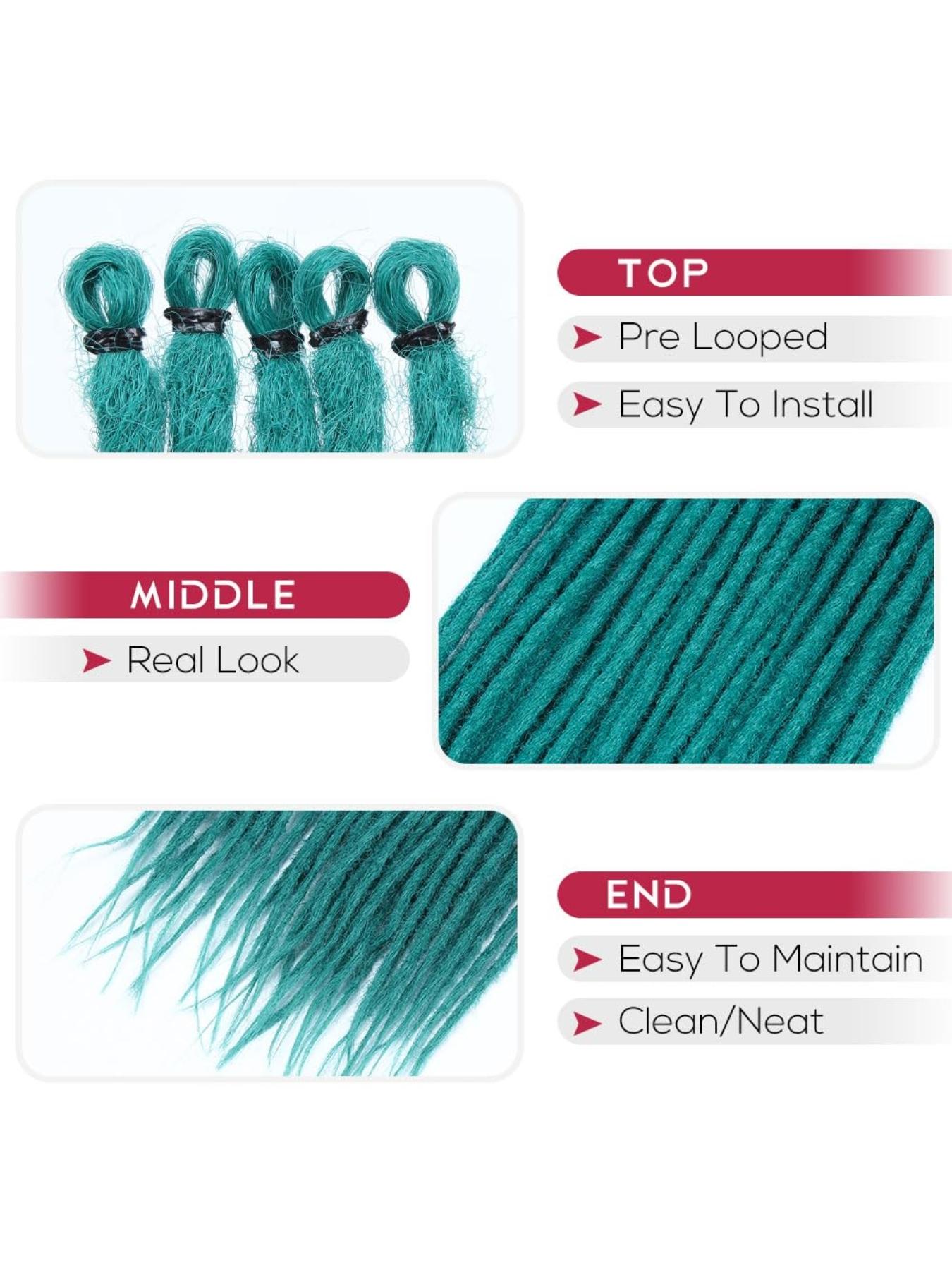 Green Dreadlock Extensions, Long Synthetic Crochet Dreads Extensions Handmade Soft Single Ended Dreads Thin 0.6cm Width Reggae Style Dreadlock for Girls(10 Strands)