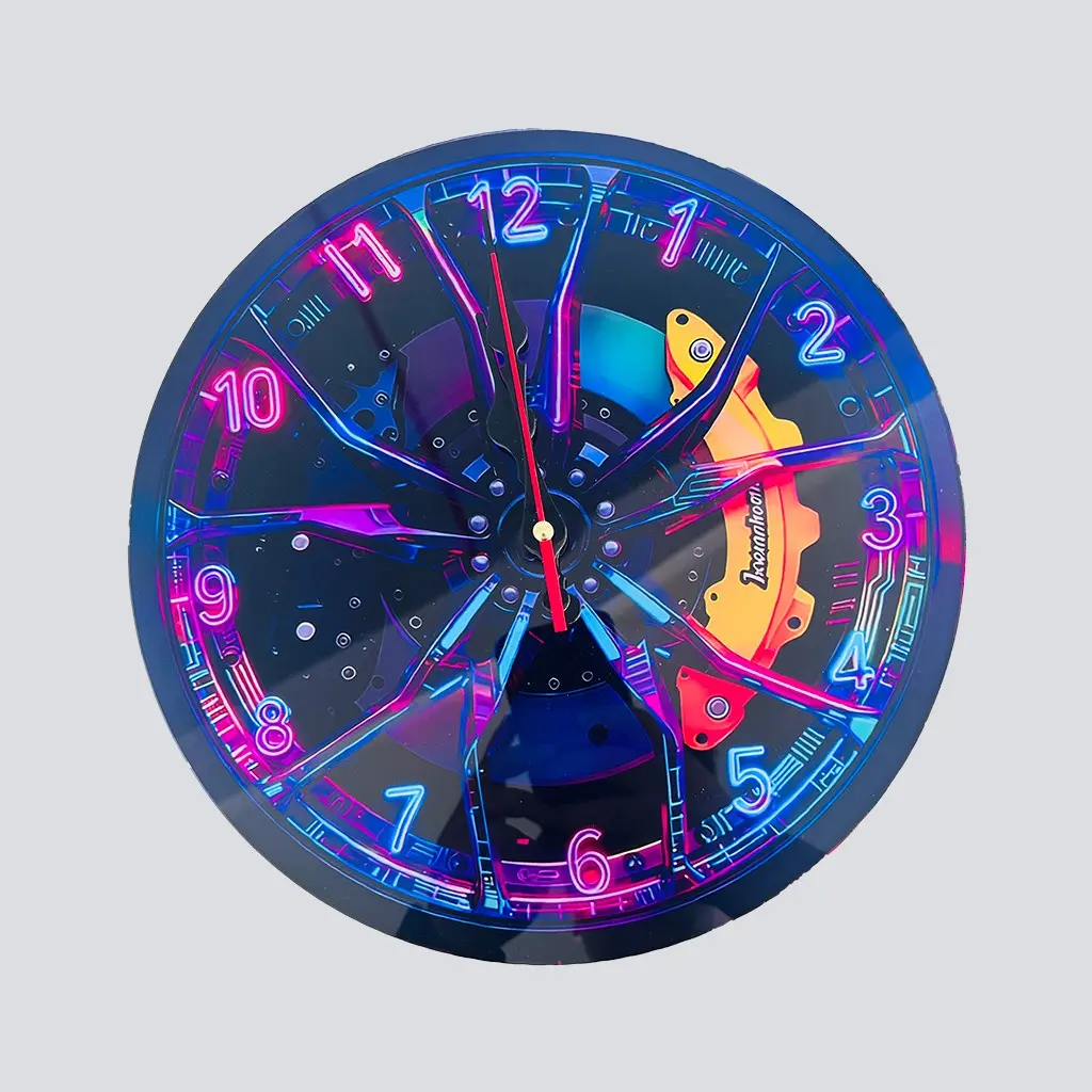2D Flat, 1pc. Car Wheel Hub Themed Wall Clock, Brake Caliper Wheel Hub - Shaped Wall Clock, Silent Decorative Clock, Creative Wall Clock, Fashion Wall Clock, Battery Operated Wall Clock, Home Decor, 25/30cm (without AA Batteries)