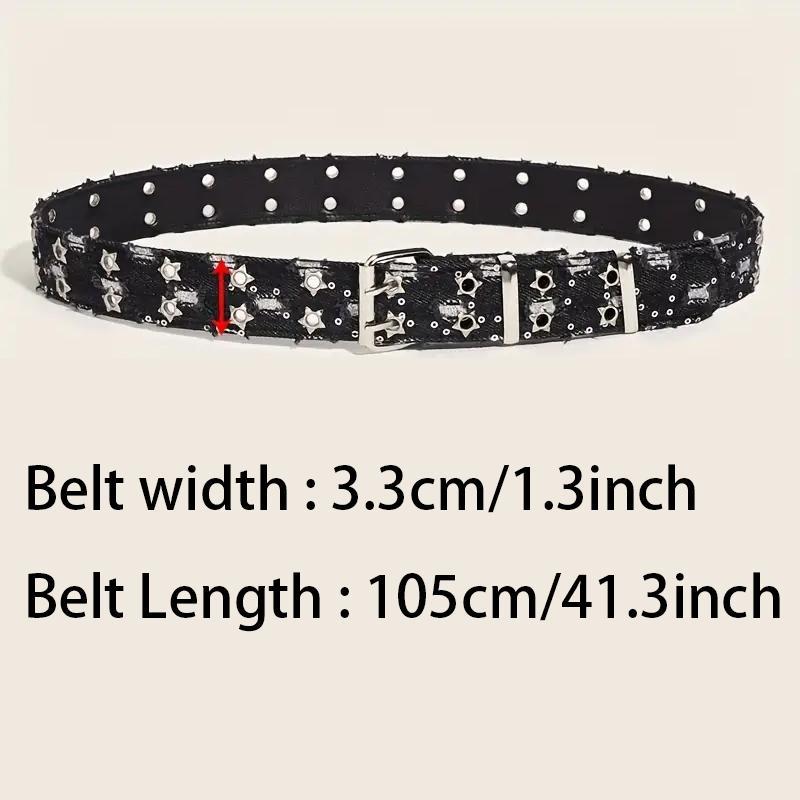 Y2K Punk Distressed Denim Belt, Star Metal Eyelet Double Prong Buckle Waist Belt, Vintage Ripped Jean Strap For Men Women, Hip Hop Streetwear Fashion Accessory