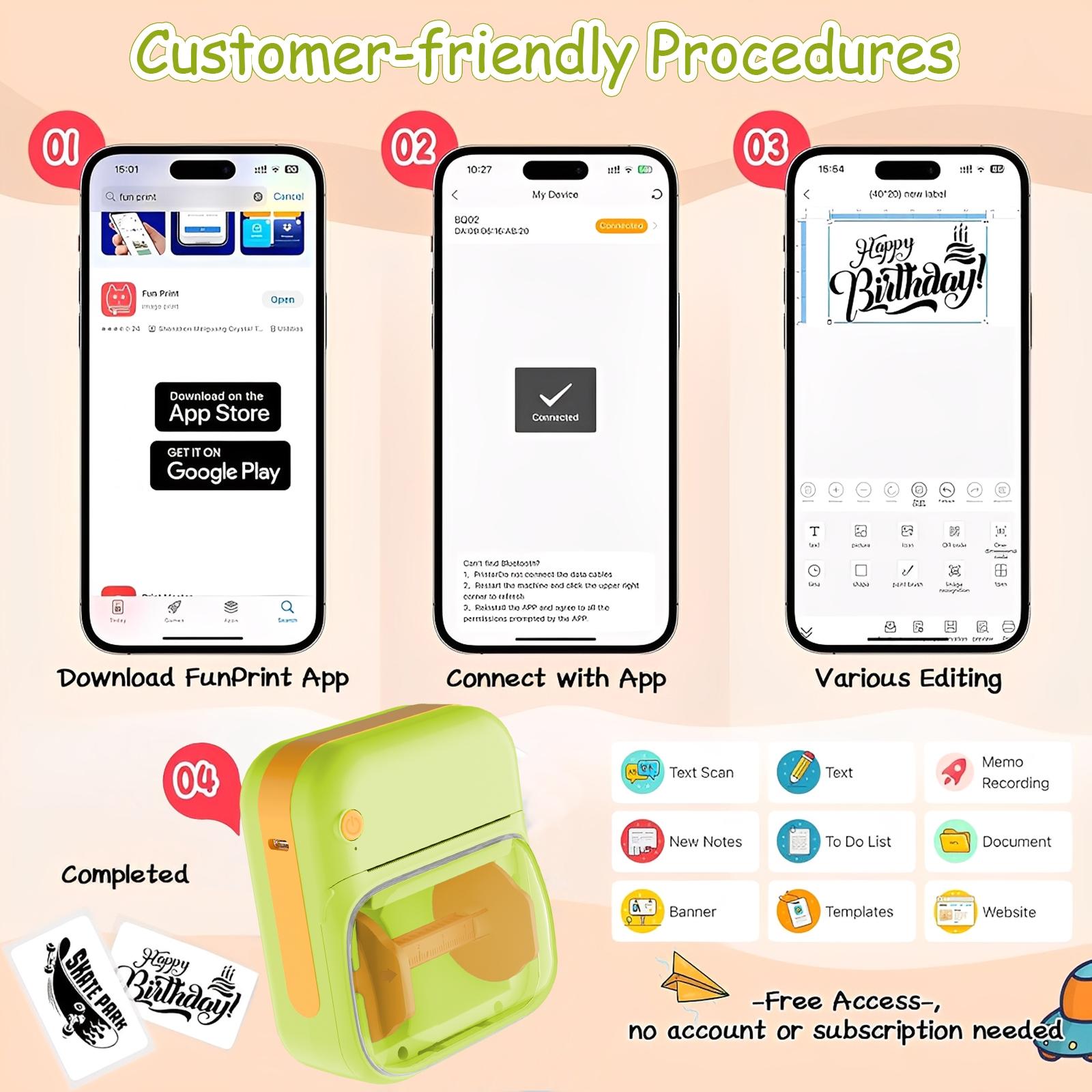 Mini Bluetooth Printer - Portable Thermal Printer for Diary/DIY Scrapbooking/Travel/Notes/Lists/Labels/Memos, Receipt Printer Ideal for Children's Christmas Birthday Gifts, Halloween and Thanksgiving Presents