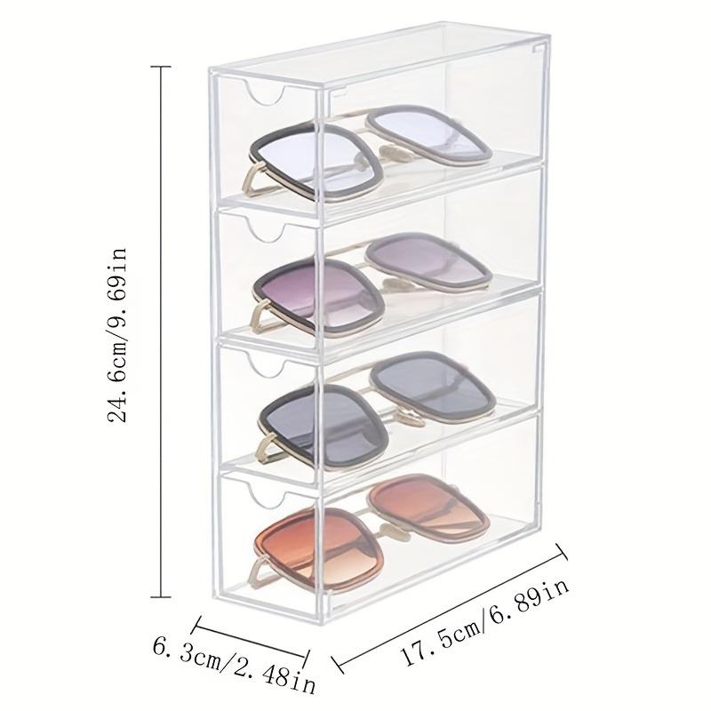 Clear Acrylic Sunglasses Storage Box, 1 Count 4 Layer Sunglasses Display Box, Sunglasses Organizer, Home Organizer for Living Room Bedroom, Dustproof Stackable, Display Storage Rack