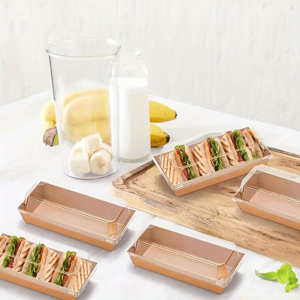 10/30pc Kraft Paper Baking Box with Transparent Plastic Lid, Rectangular Dessert Container for Donuts, Cookies, Cakes, Sandwiches, Light Snacks, Events, Premium Cake Box